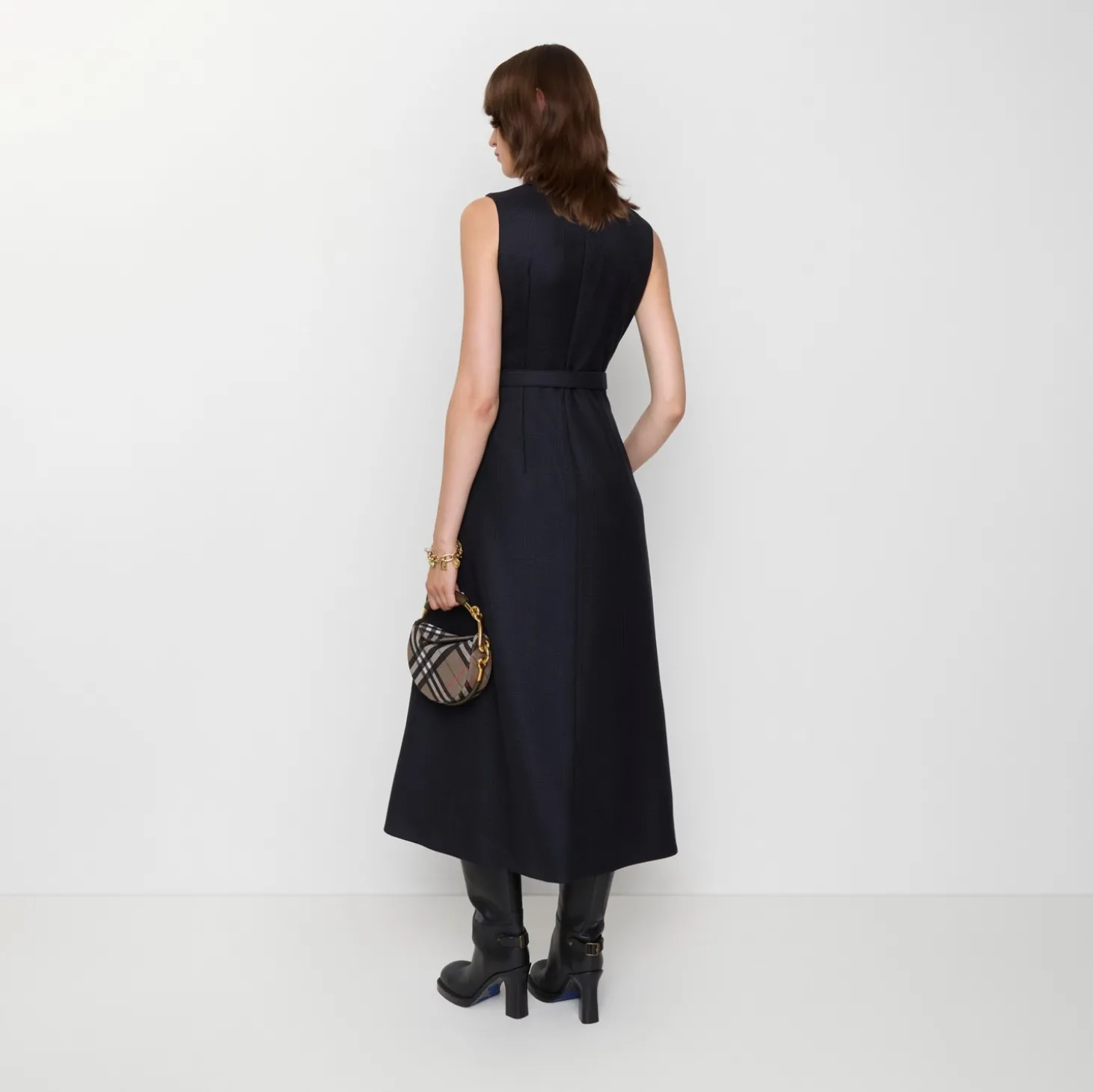 Belted Check Wool Dress