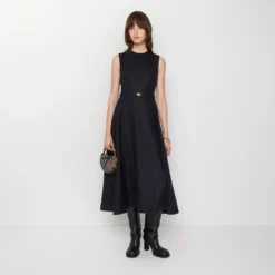Belted Check Wool Dress