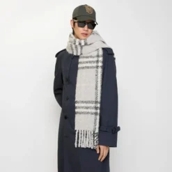 Check Alpaca Wool Blend Bouclé Scarf
