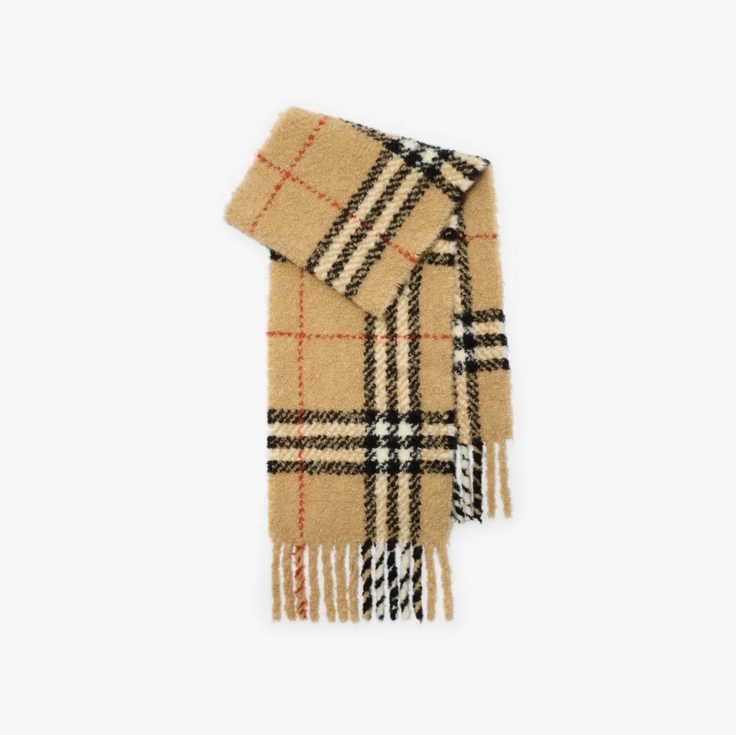 Check Alpaca Wool Blend Bouclé Scarf