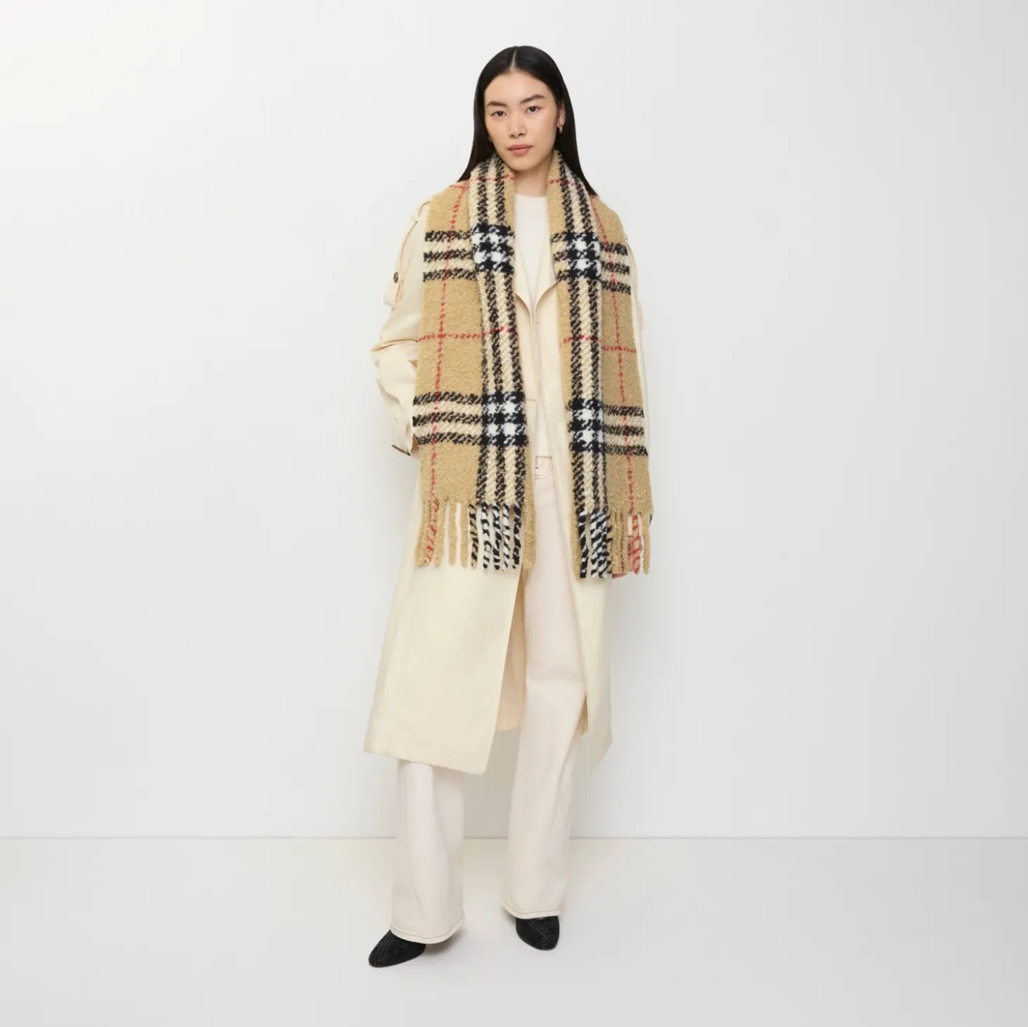 Check Alpaca Wool Blend Bouclé Scarf