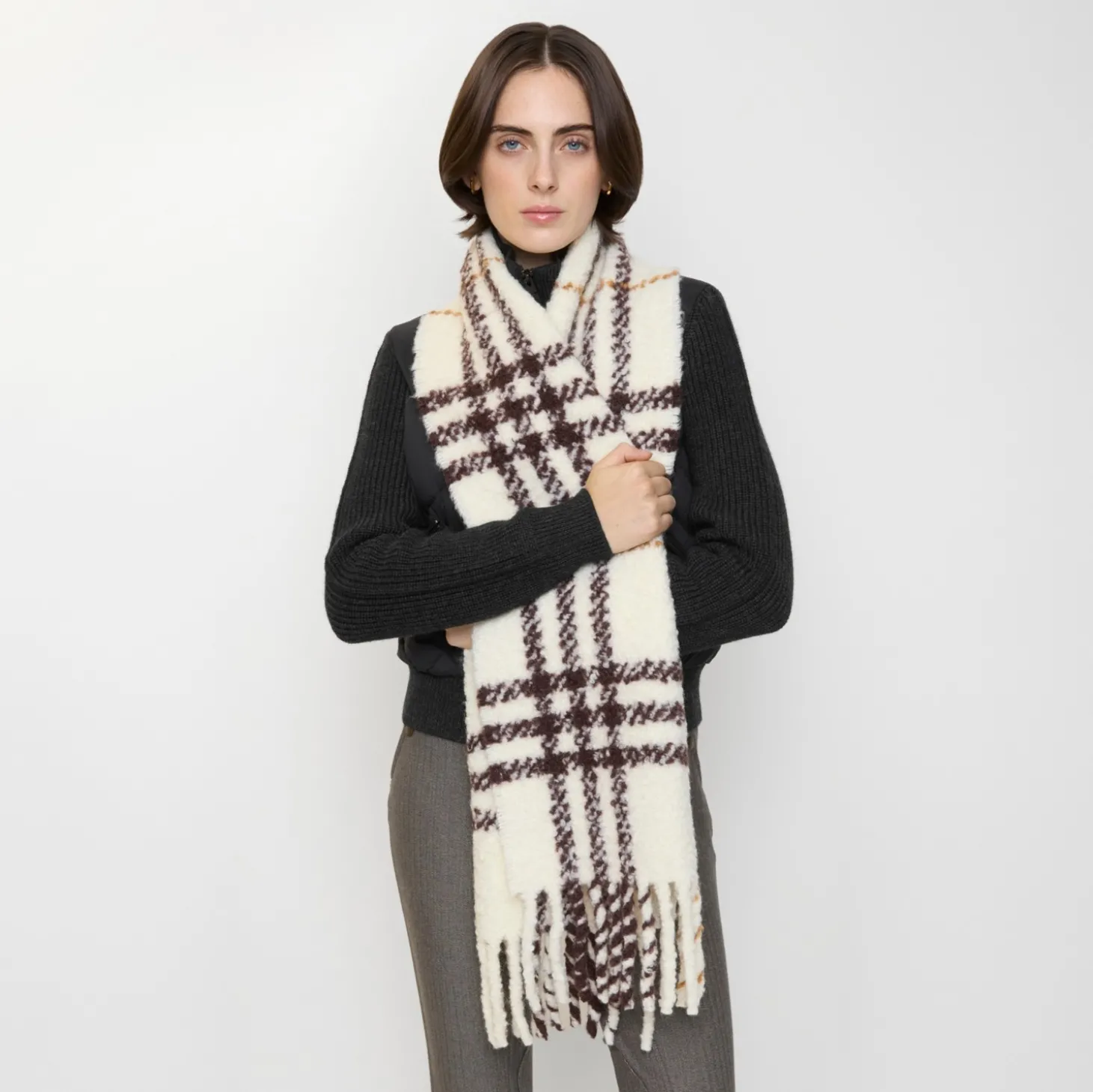 Check Alpaca Wool Blend Bouclé Scarf