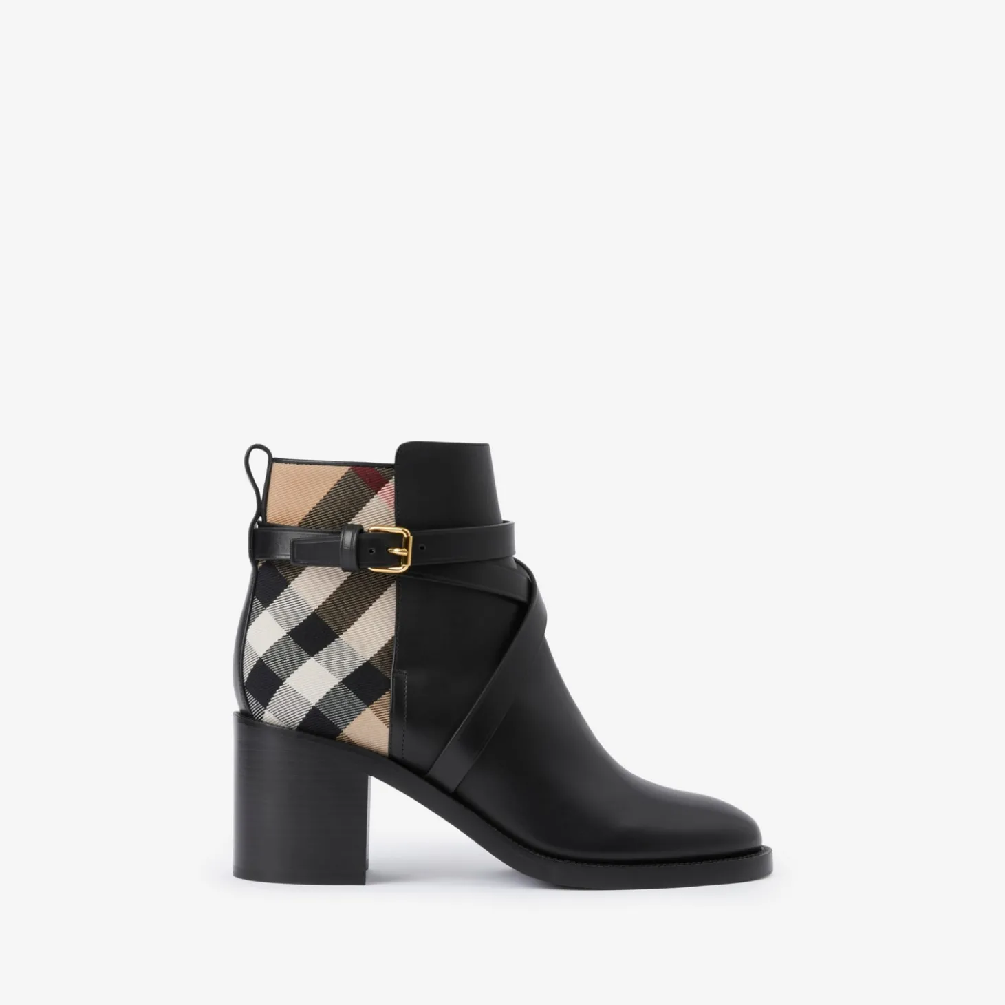 Check and Leather Heel Boots