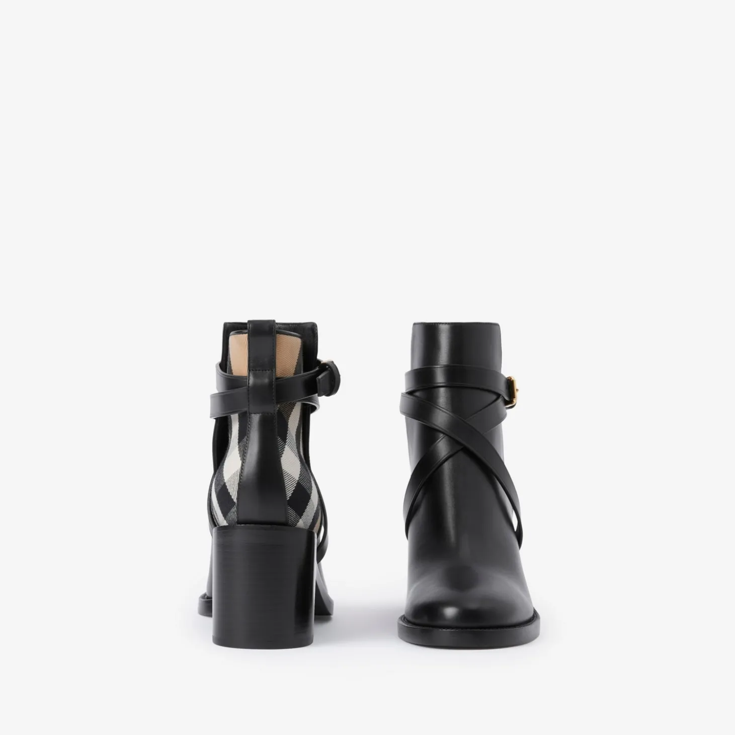 Check and Leather Heel Boots