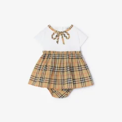 Check Bow Cotton Dress with Bloomers