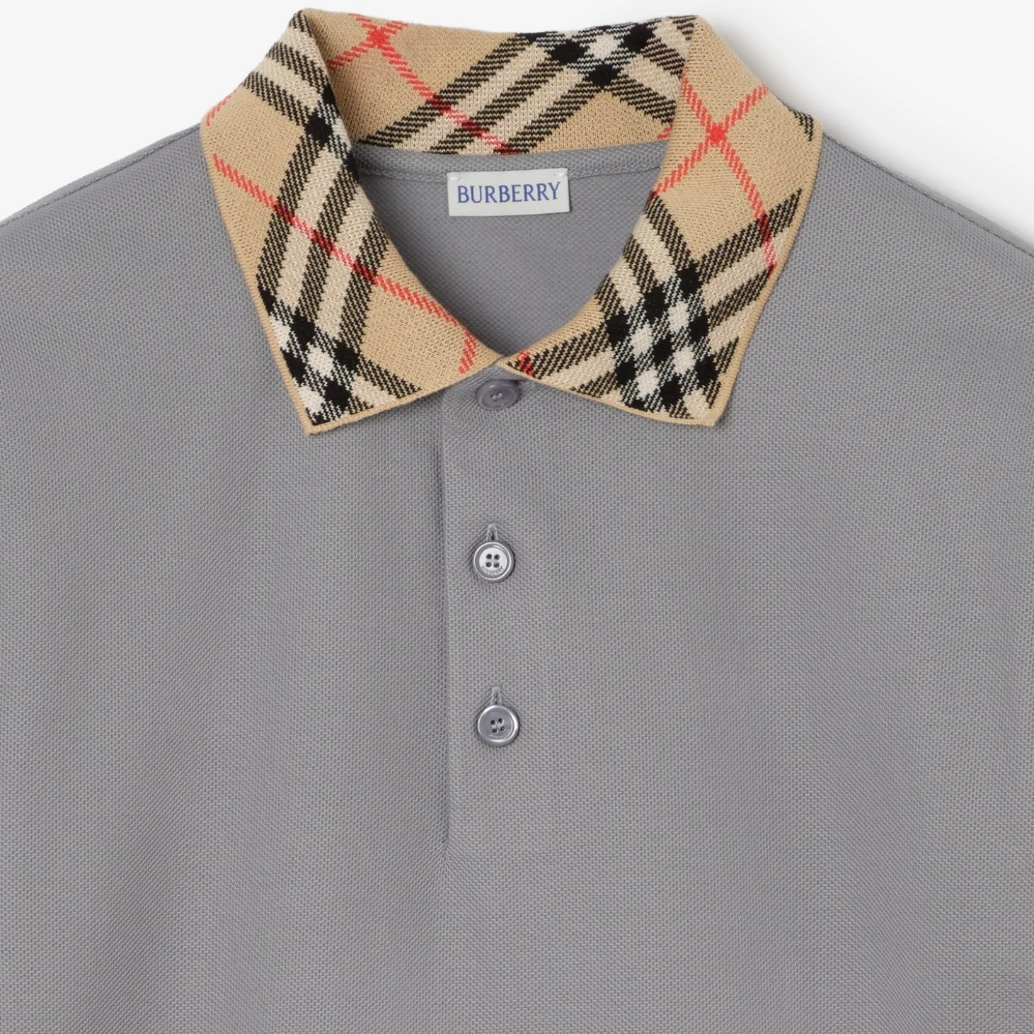 Check Collar Cotton Polo Shirt