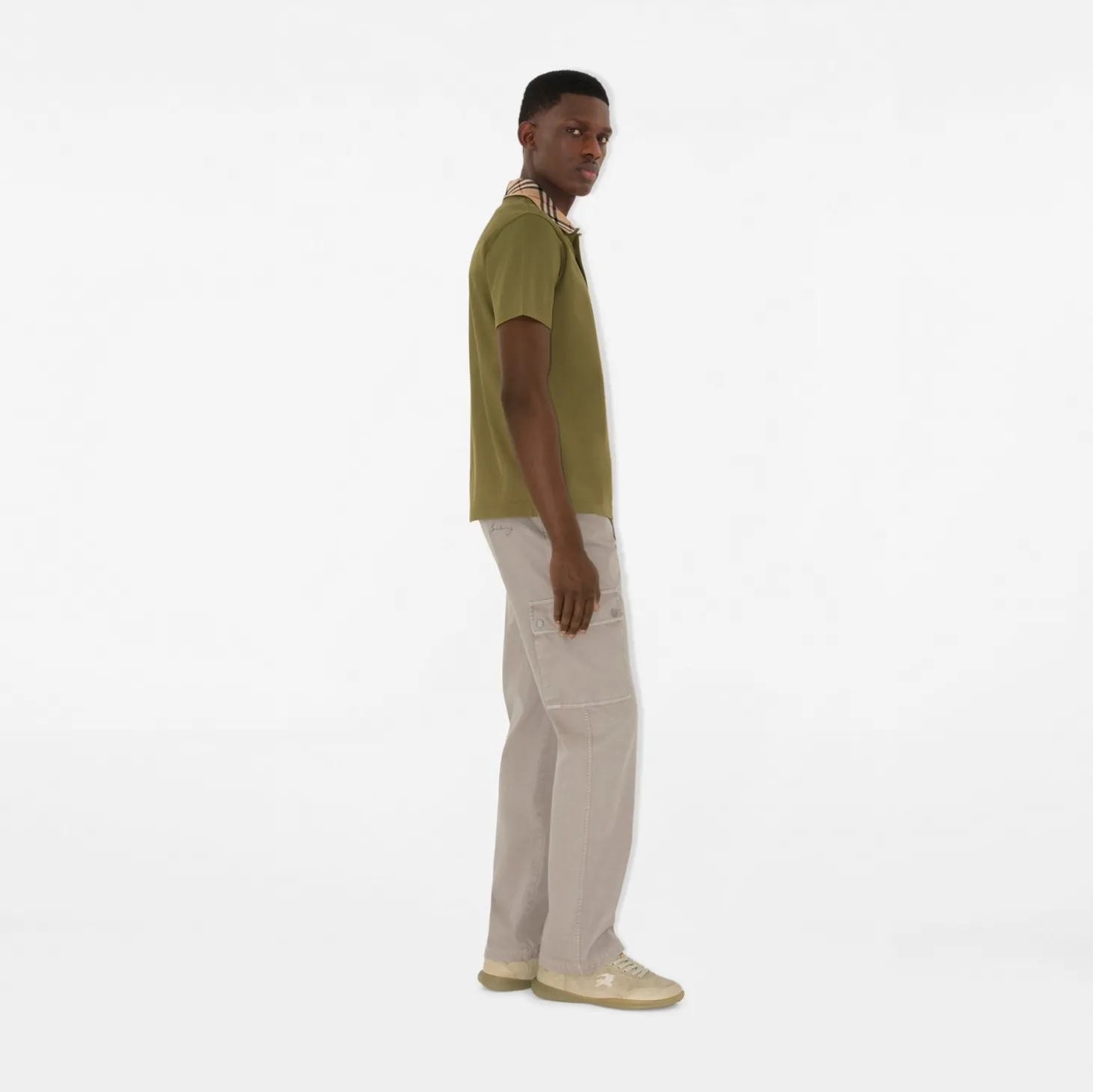 Check Collar Cotton Polo Shirt