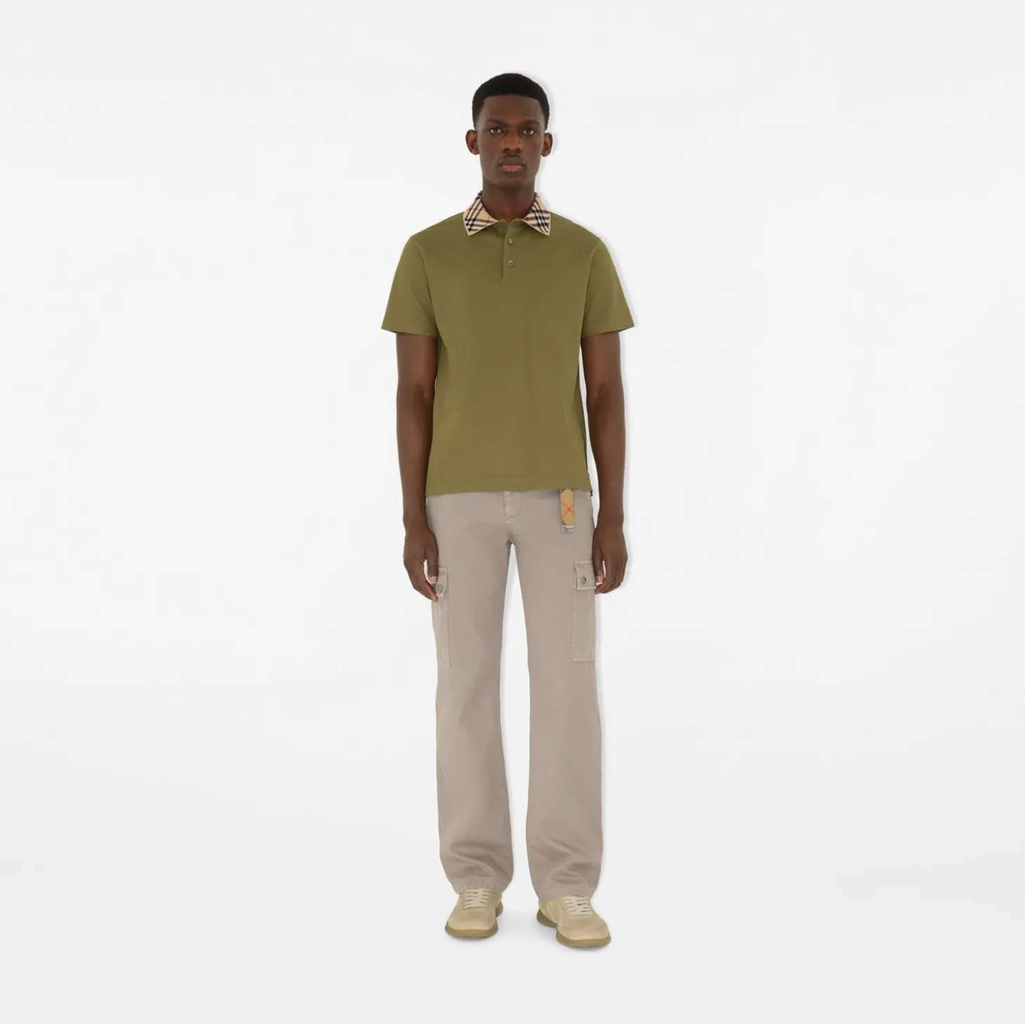 Check Collar Cotton Polo Shirt