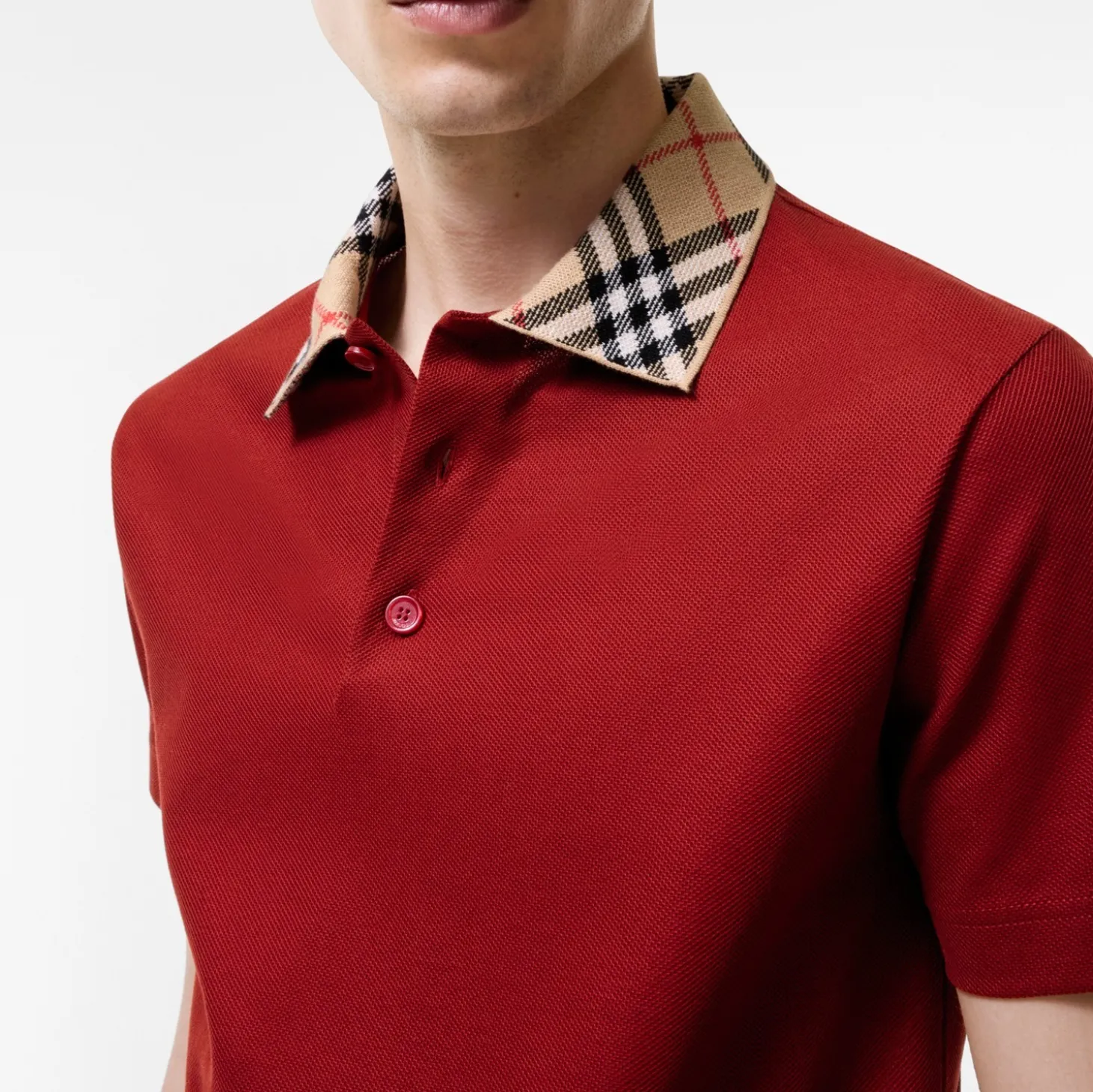 Check Collar Cotton Polo Shirt