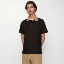 Check Collar Cotton Polo Shirt