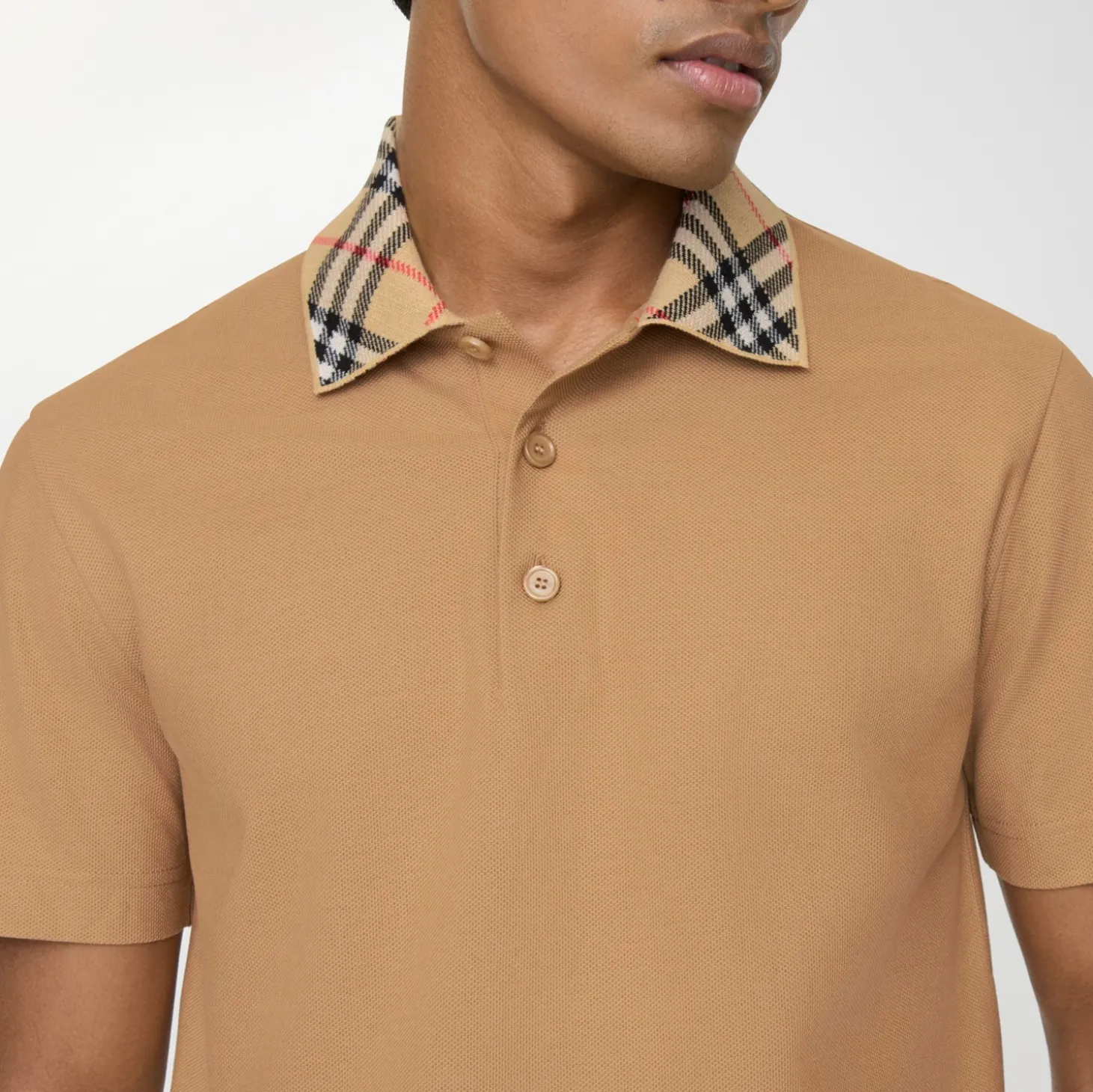 Check Collar Cotton Polo Shirt