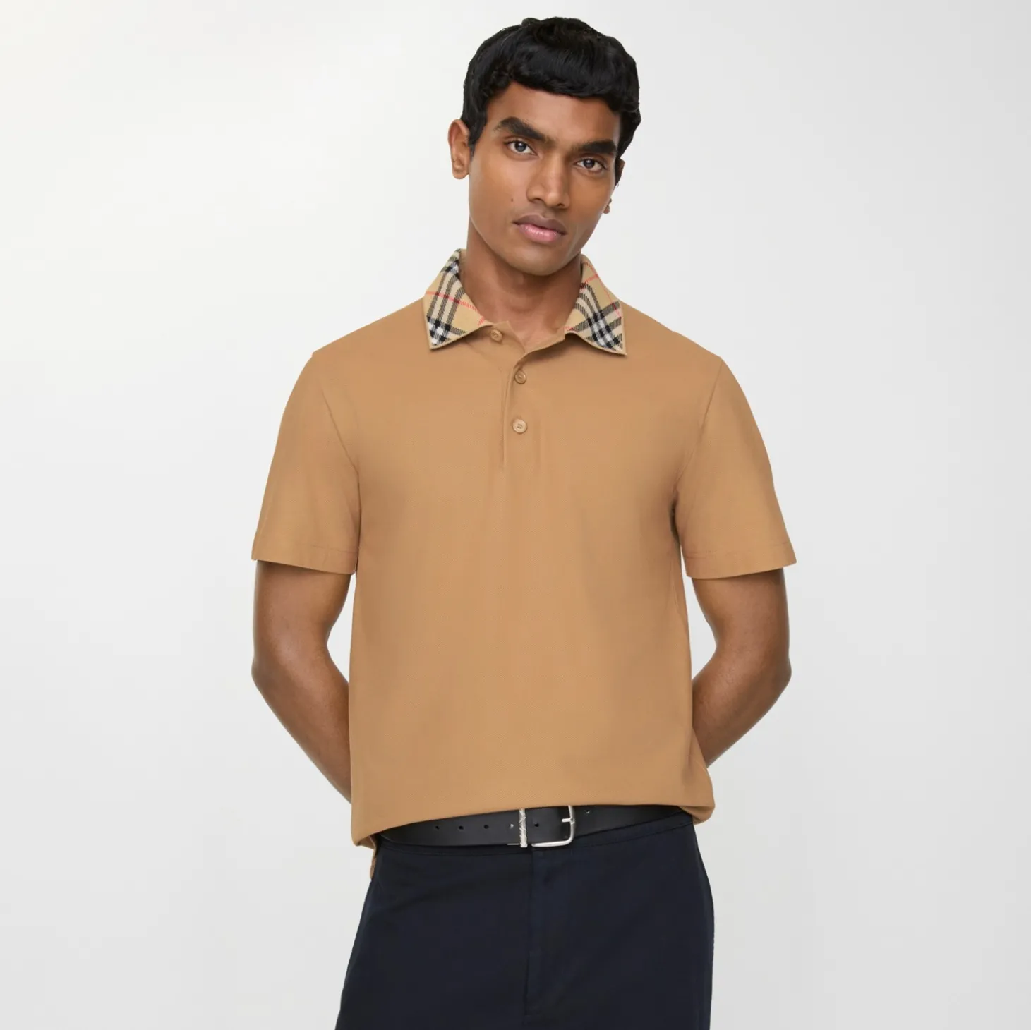 Check Collar Cotton Polo Shirt