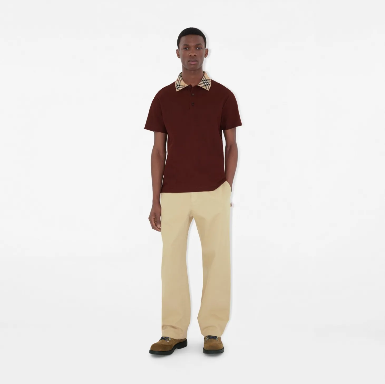 Check Collar Cotton Polo Shirt