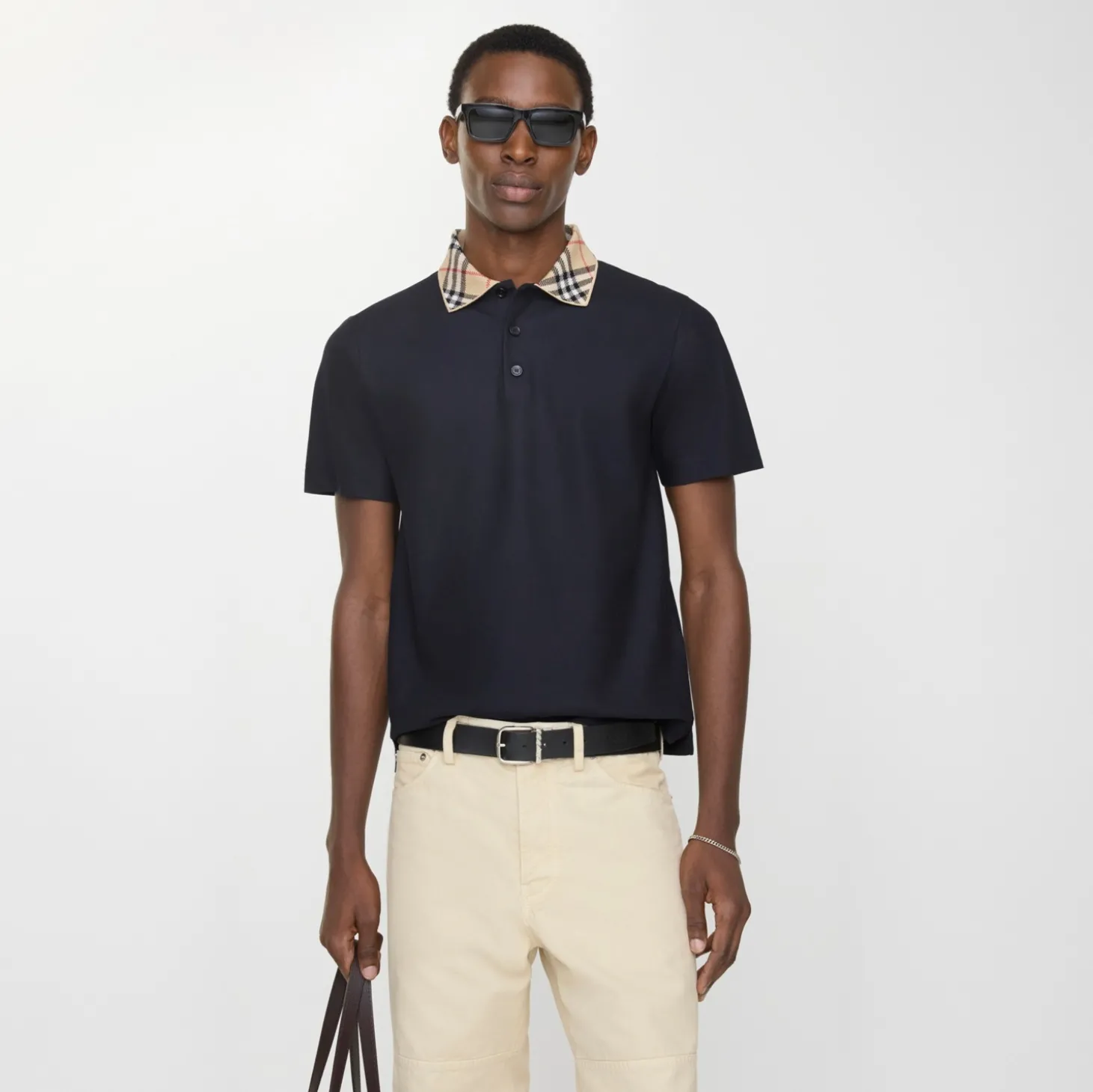 Check Collar Cotton Polo Shirt