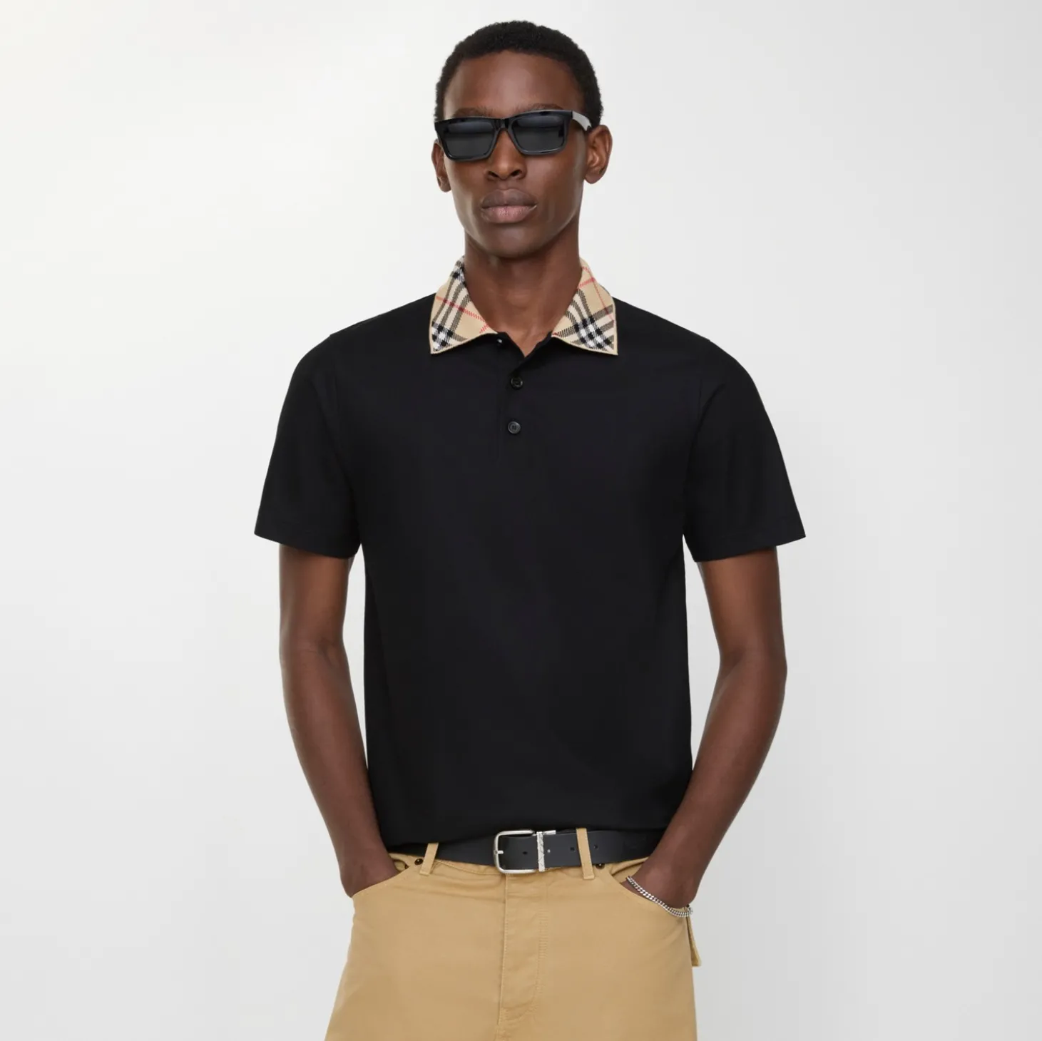 Check Collar Cotton Polo Shirt