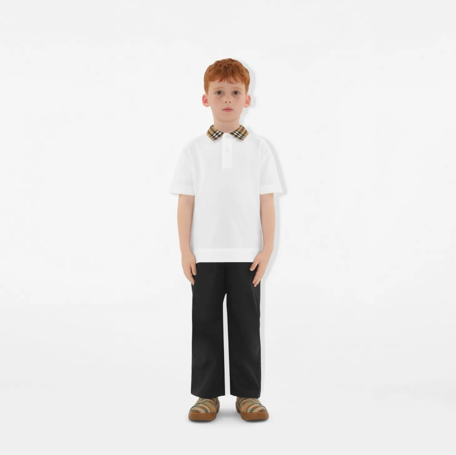 Check Collar Cotton Polo Shirt