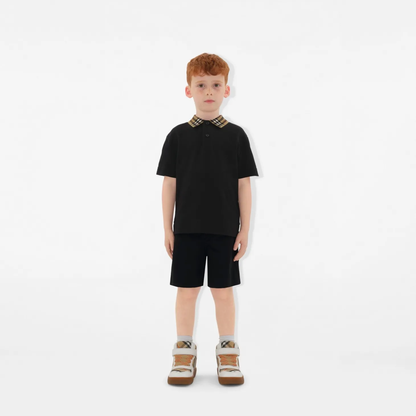 Check Collar Cotton Polo Shirt