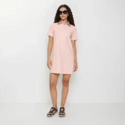 Check Collar Cotton Polo Shirt Dress