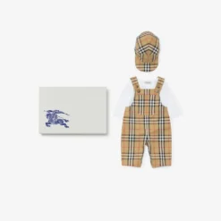 Check Cotton Three-piece Baby Gift Set