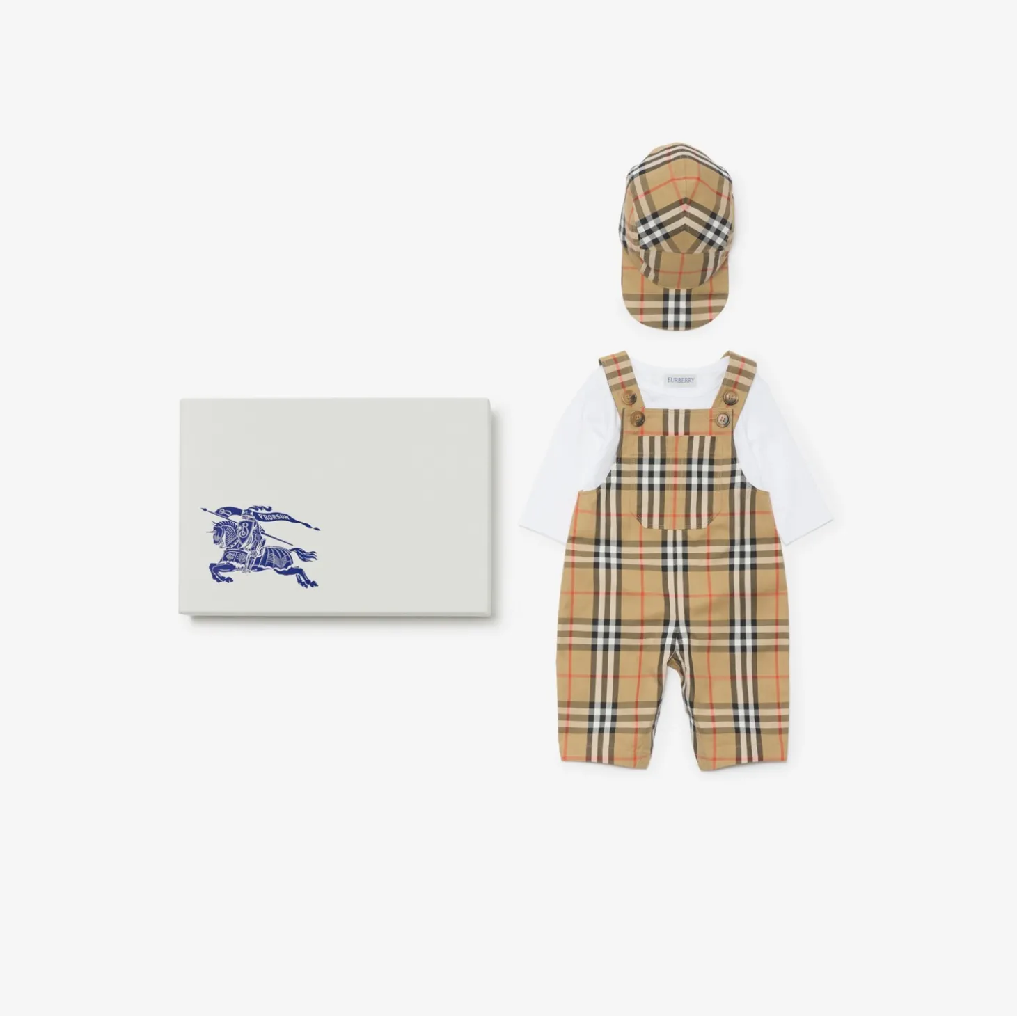 Check Cotton Three-piece Baby Gift Set