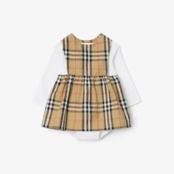 Check Cotton Three-piece Baby Gift Set