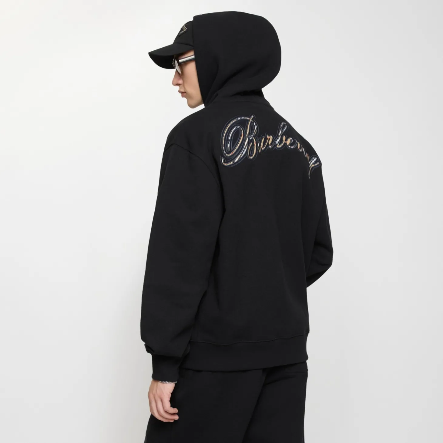 Check Cursive Logo Cotton Zip Hoodie
