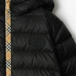Checker-tape Nylon Hooded Puffer Jacket
