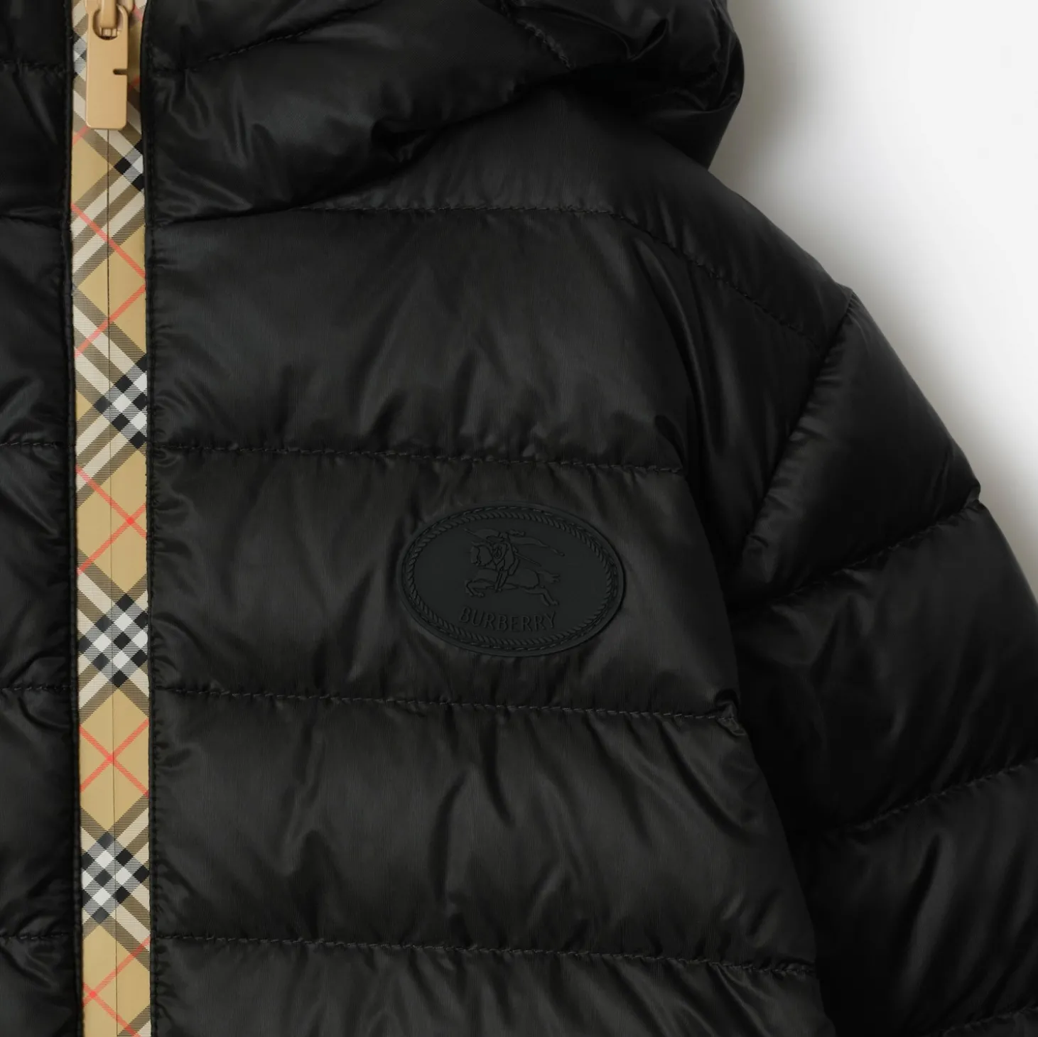 Checker-tape Nylon Hooded Puffer Jacket