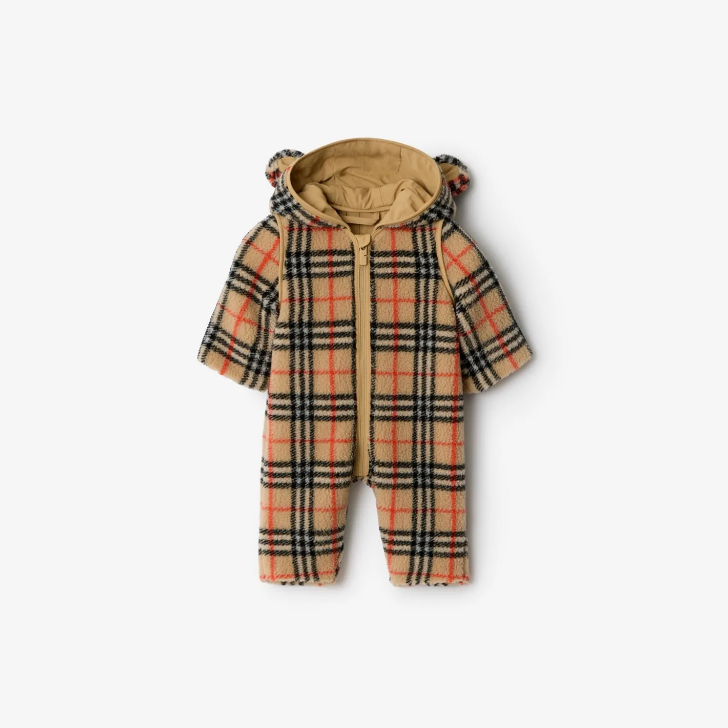 Check Fleece Hooded Jumpsuit