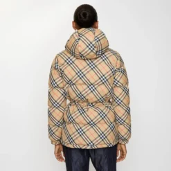 Check Nylon Hooded Puffer Jacket