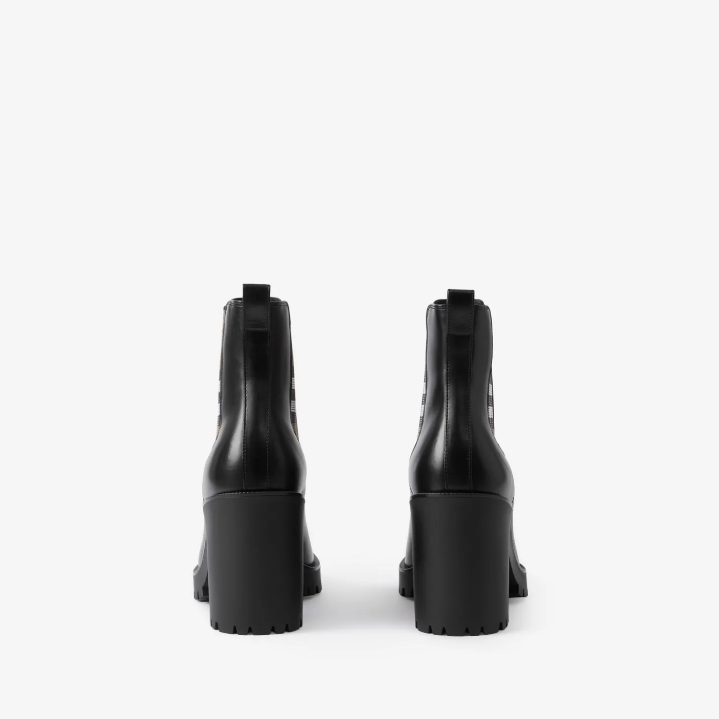 Check Panel Leather Ankle Boots