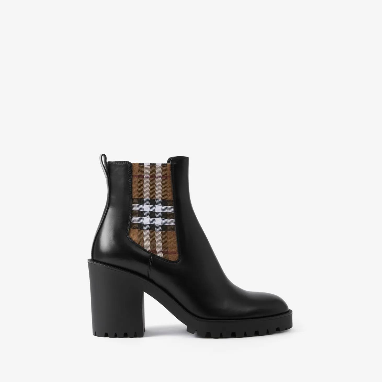 Check Panel Leather Ankle Boots