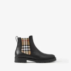 Check Panel Leather Chelsea Boots