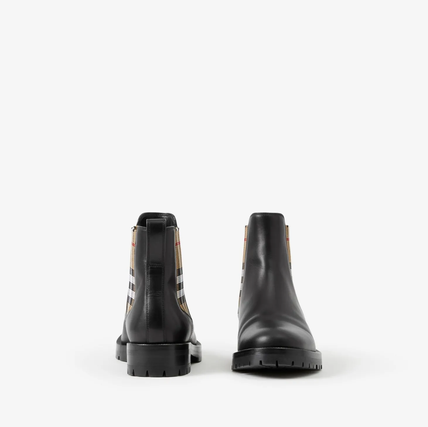 Check Panel Leather Chelsea Boots