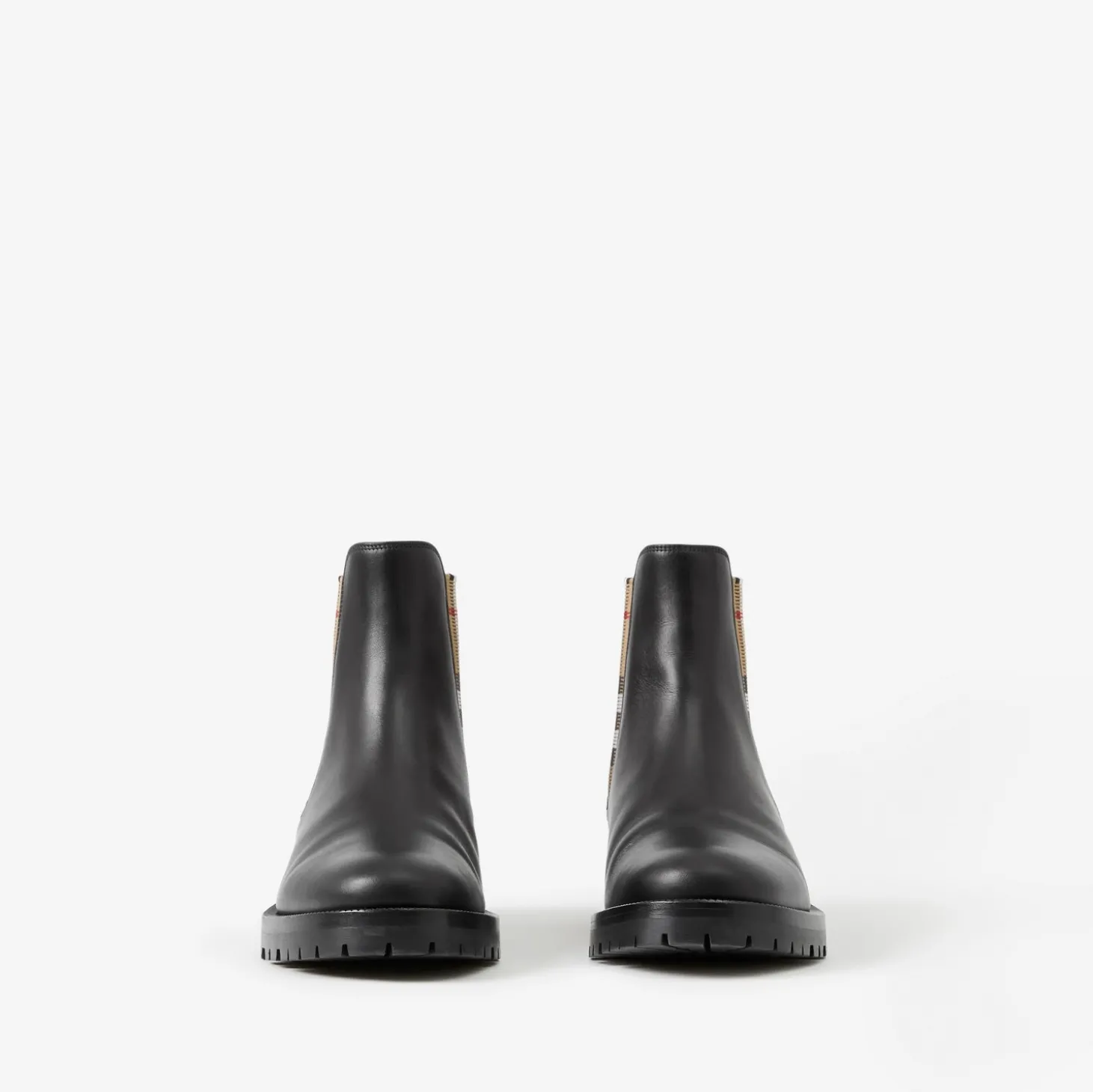 Check Panel Leather Chelsea Boots