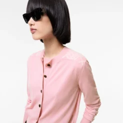 Check Panel Wool Silk Cardigan
