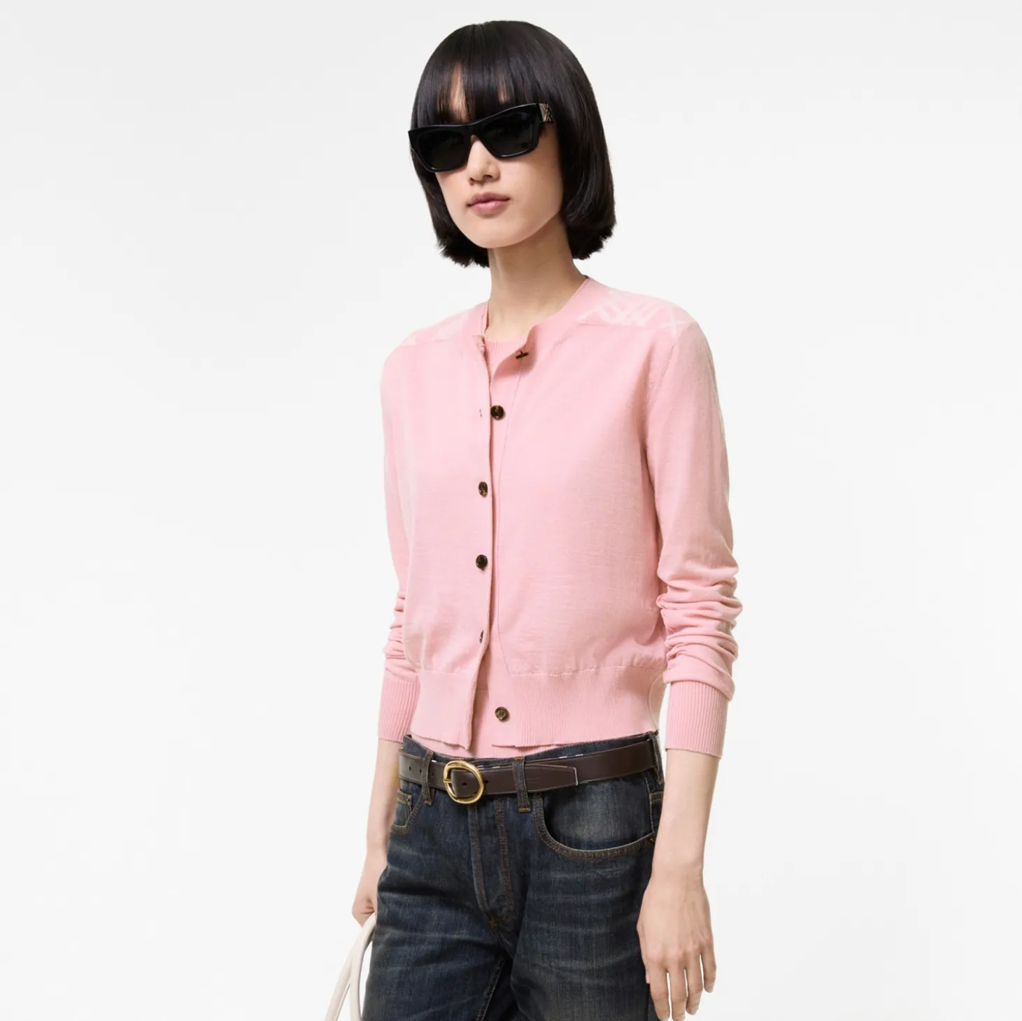 Check Panel Wool Silk Cardigan