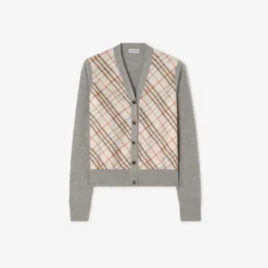 Check Panel Wool Silk Cardigan