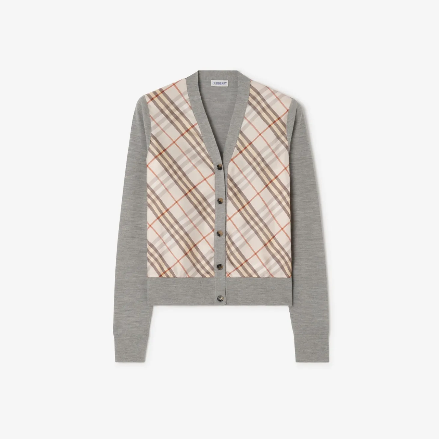 Check Panel Wool Silk Cardigan