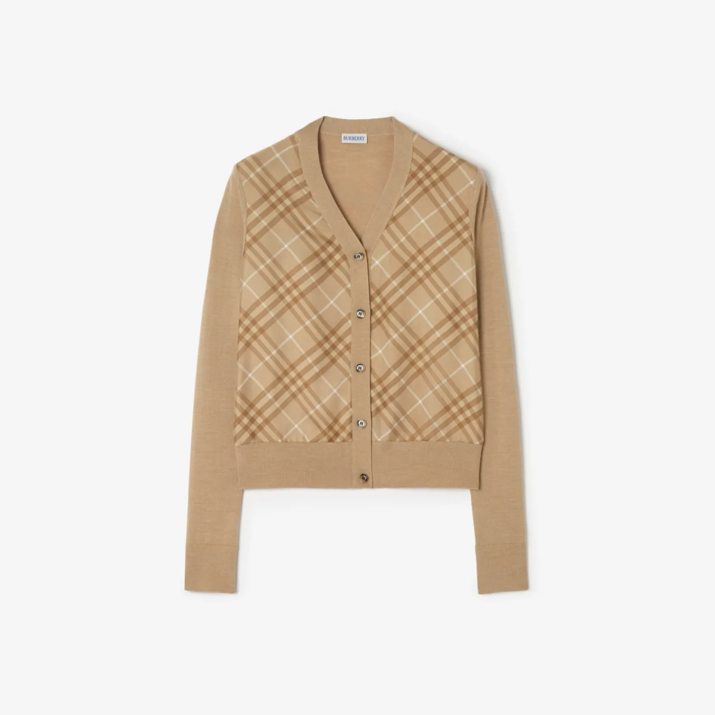 Check Panel Wool Silk Cardigan
