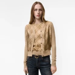 Check Panel Wool Silk Cardigan