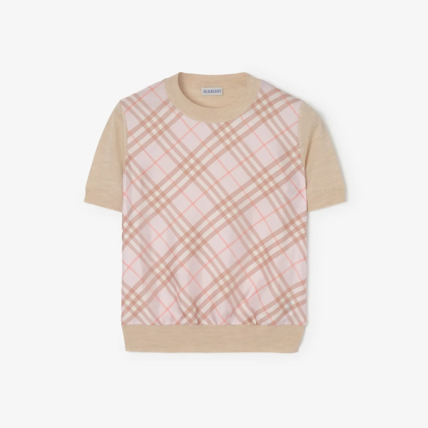 Check Panel Wool Silk T-shirt