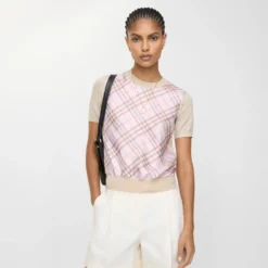 Check Panel Wool Silk T-shirt