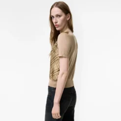 Check Panel Wool Silk T-shirt
