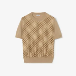 Check Panel Wool Silk T-shirt