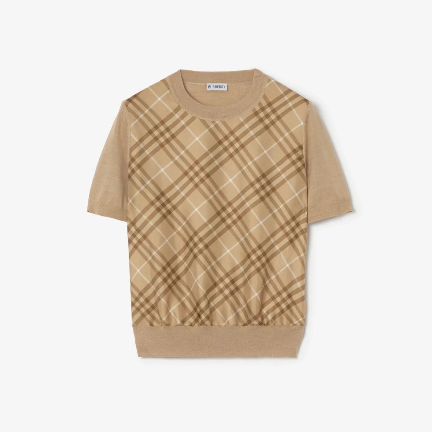 Check Panel Wool Silk T-shirt