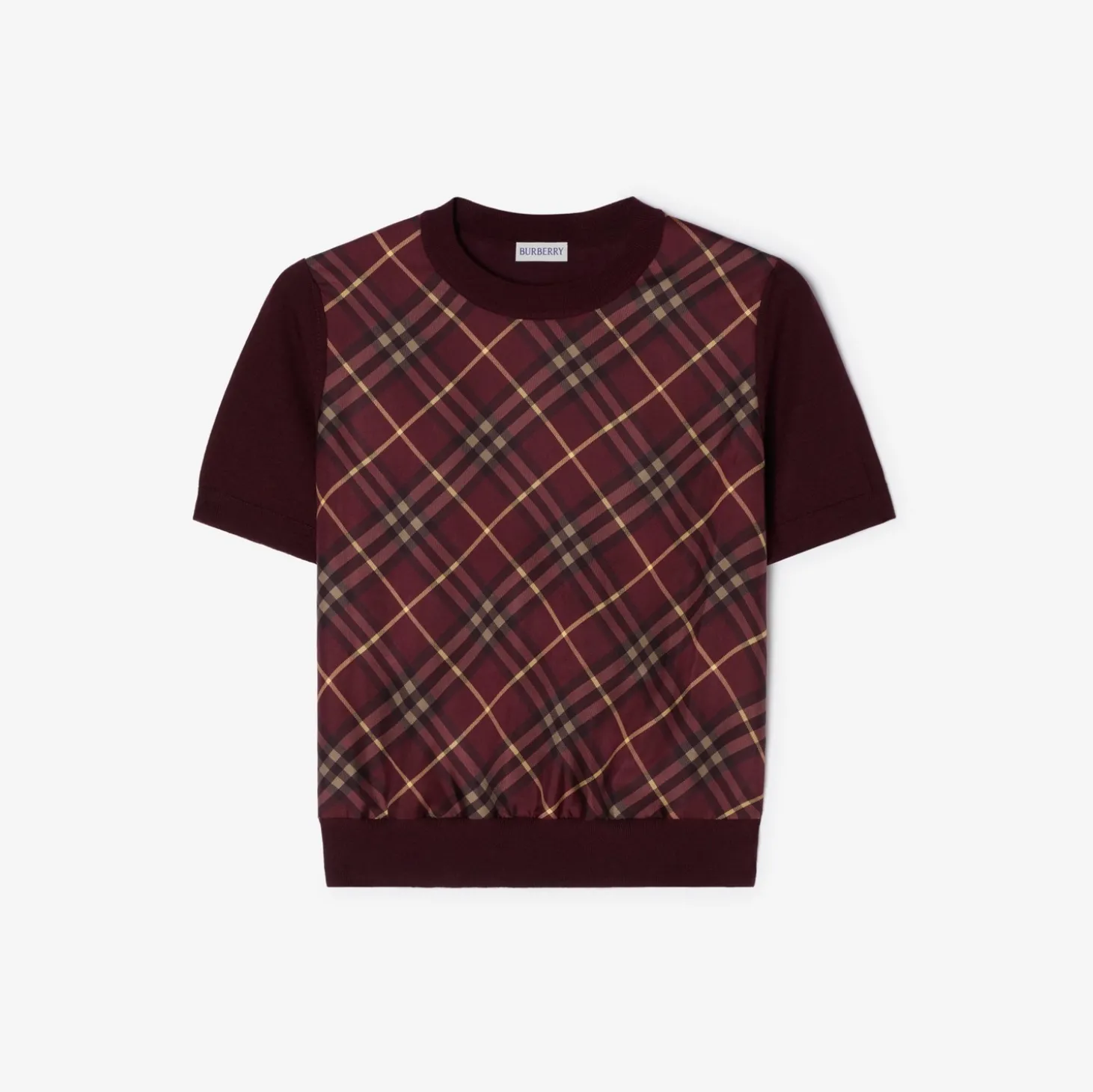Check Panel Wool Silk T-shirt