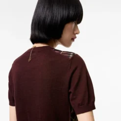 Check Panel Wool Silk T-shirt