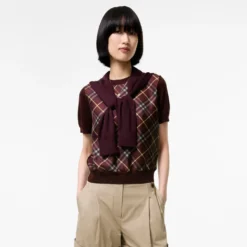 Check Panel Wool Silk T-shirt