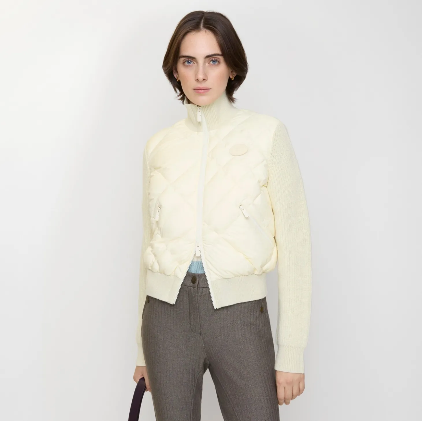 Check-stitch Nylon and Wool Jacket